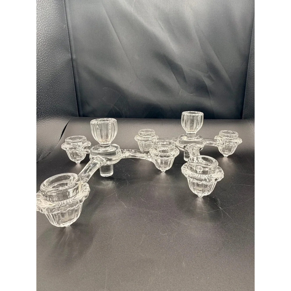 Vintage Cambridge Glass 3 Arm Candelabra Pair Clear Crystal Stackable Set of 2